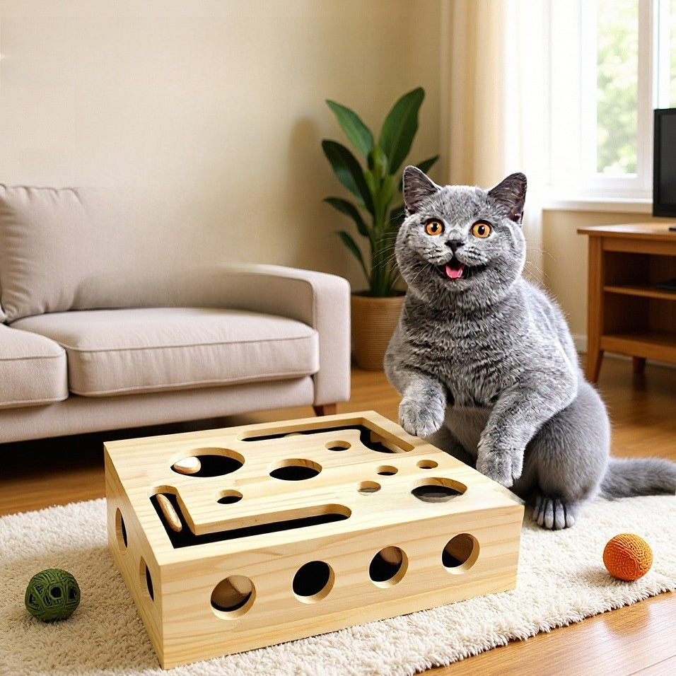 Solid Wood Cat Maze Toy Box