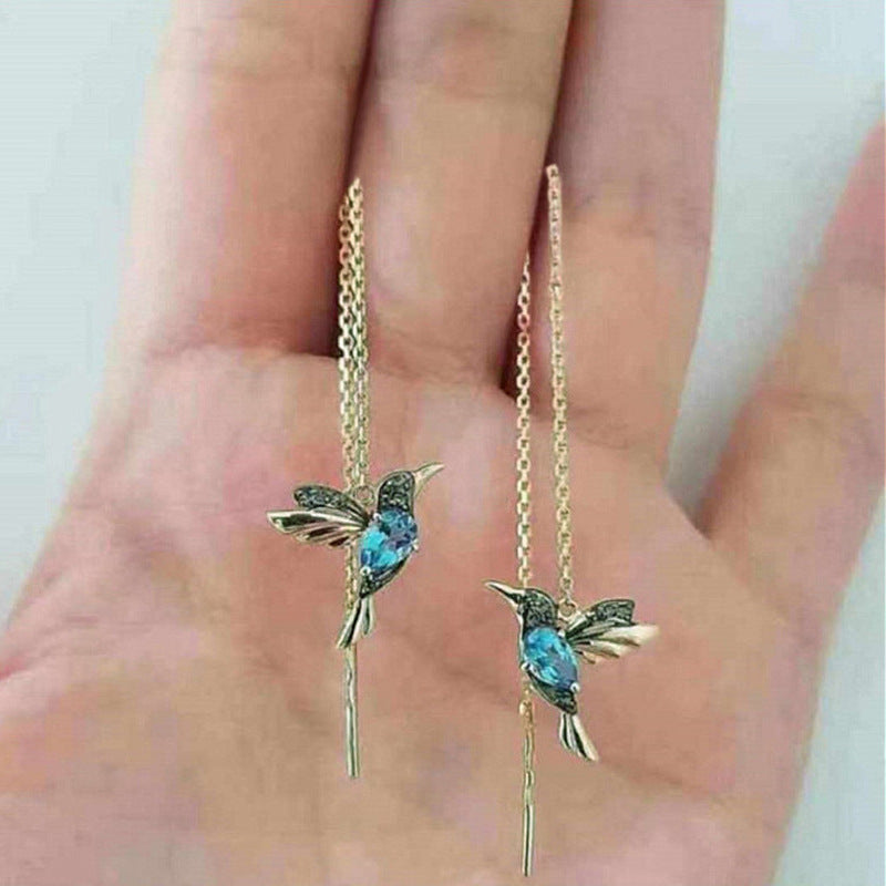 Hummingbird Animal Earrings with Zirconium Details