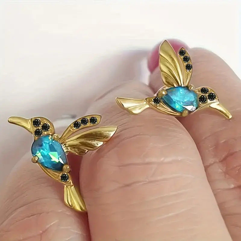 Hummingbird Animal Earrings with Zirconium Details