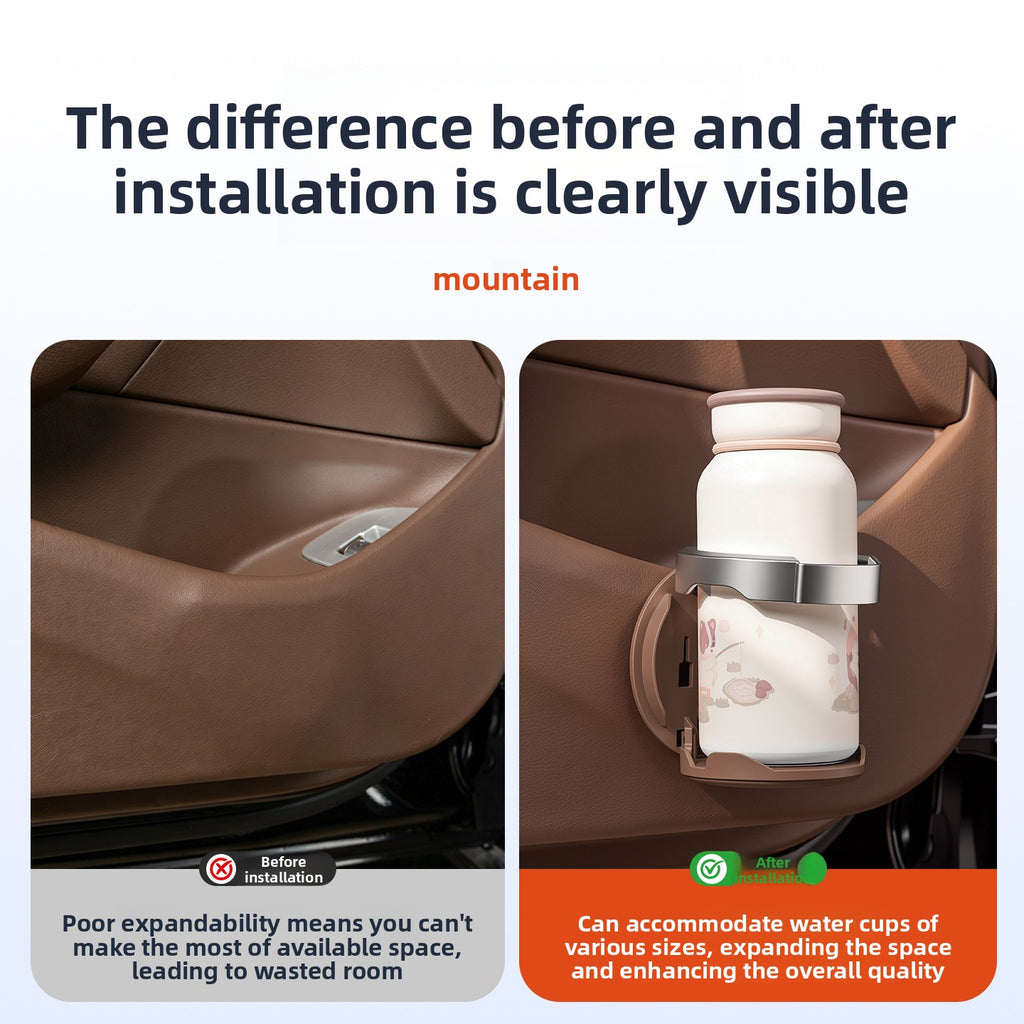 Car door cup holders for in-car storage