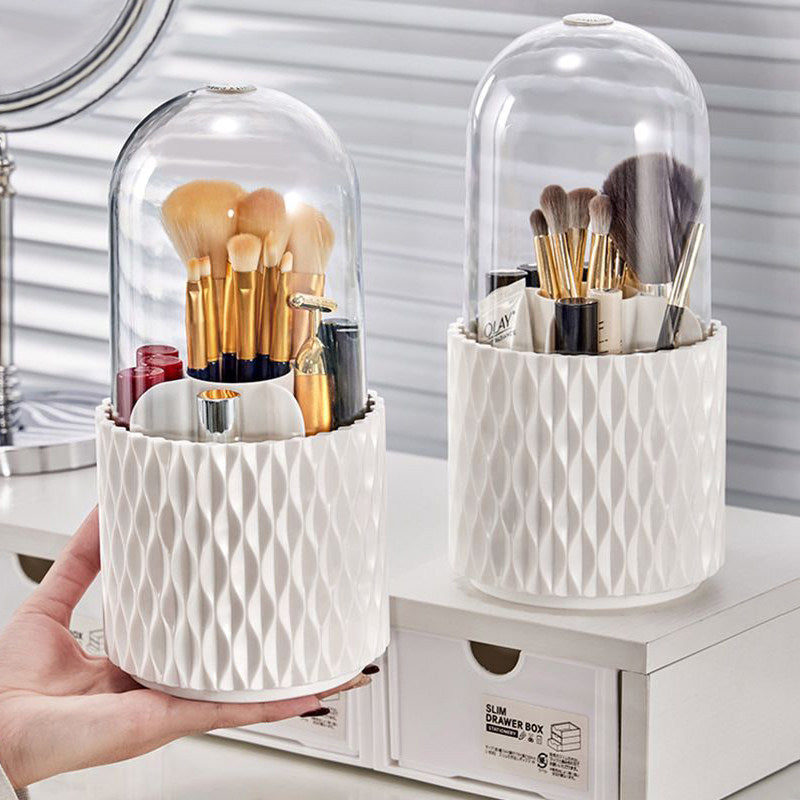 Transparent Makeup Brush Organizer with Rotating Lid