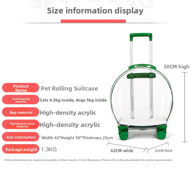 Transparent Pet Travel Carrier with Wheels
