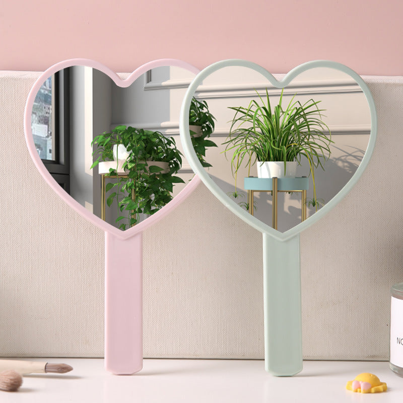 Heart shaped portable makeup mirror with handle