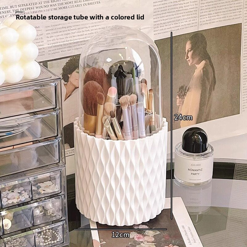 Transparent Makeup Brush Organizer with Rotating Lid